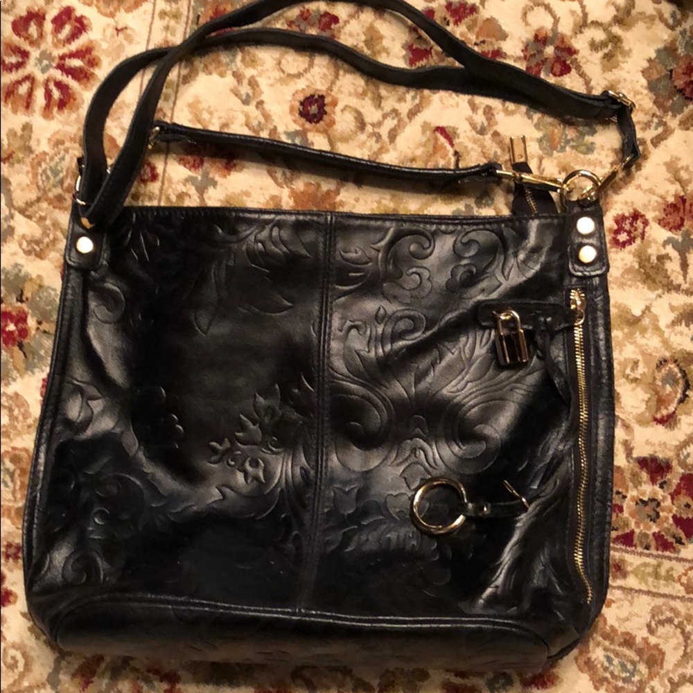 Large made in Spain embossed leather Hobo Bag